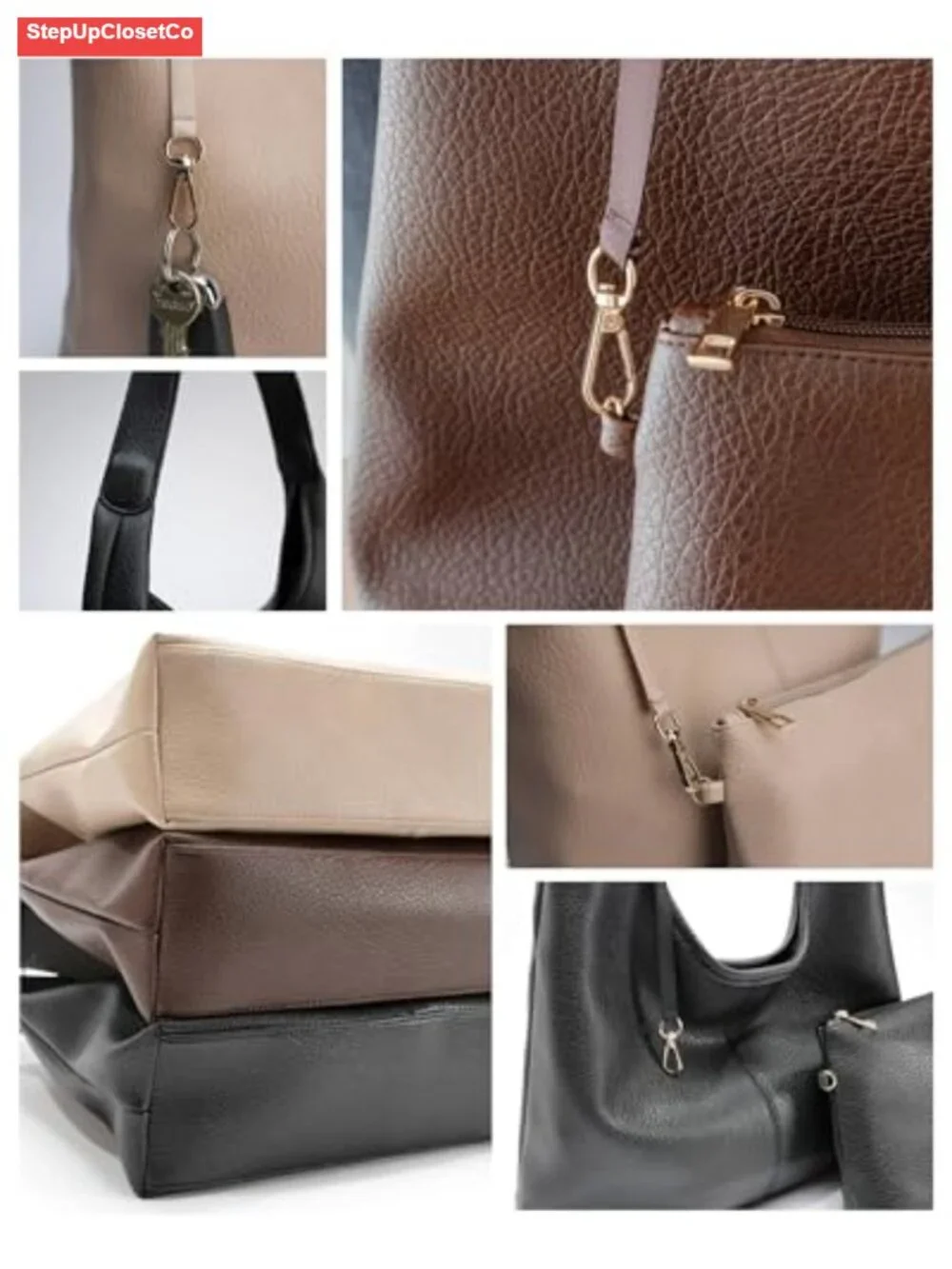 Vegan Leather Slouchy Hobo Bag Large Zippered Shoulder Purse